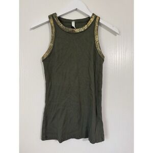 Coastal Bloom Metallic Olive Green Tank Top Made In Italy One Size NWOT